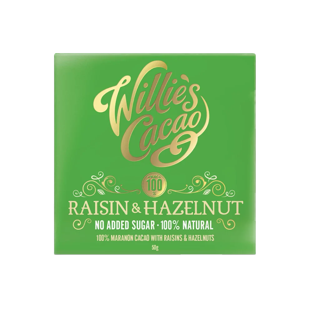 Willie's Cacao No Added Sugar Raisin & Hazelnut Chocolate (50g)
