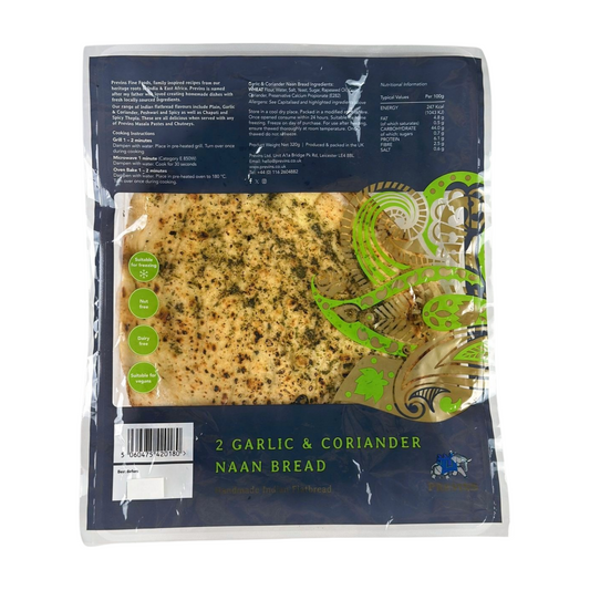 Previns Large Garlic & Coriander Naan Breads (320g)
