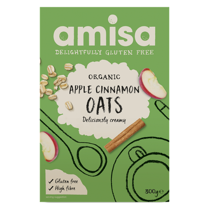 Amisa Organic Gluten Free Pure Porridge Oats – Apple & Cinnamon (300g)