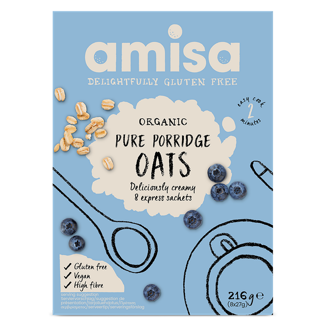 Amisa Organic Gluten Free Pure Porridge Oats – Express Sachets (216g)