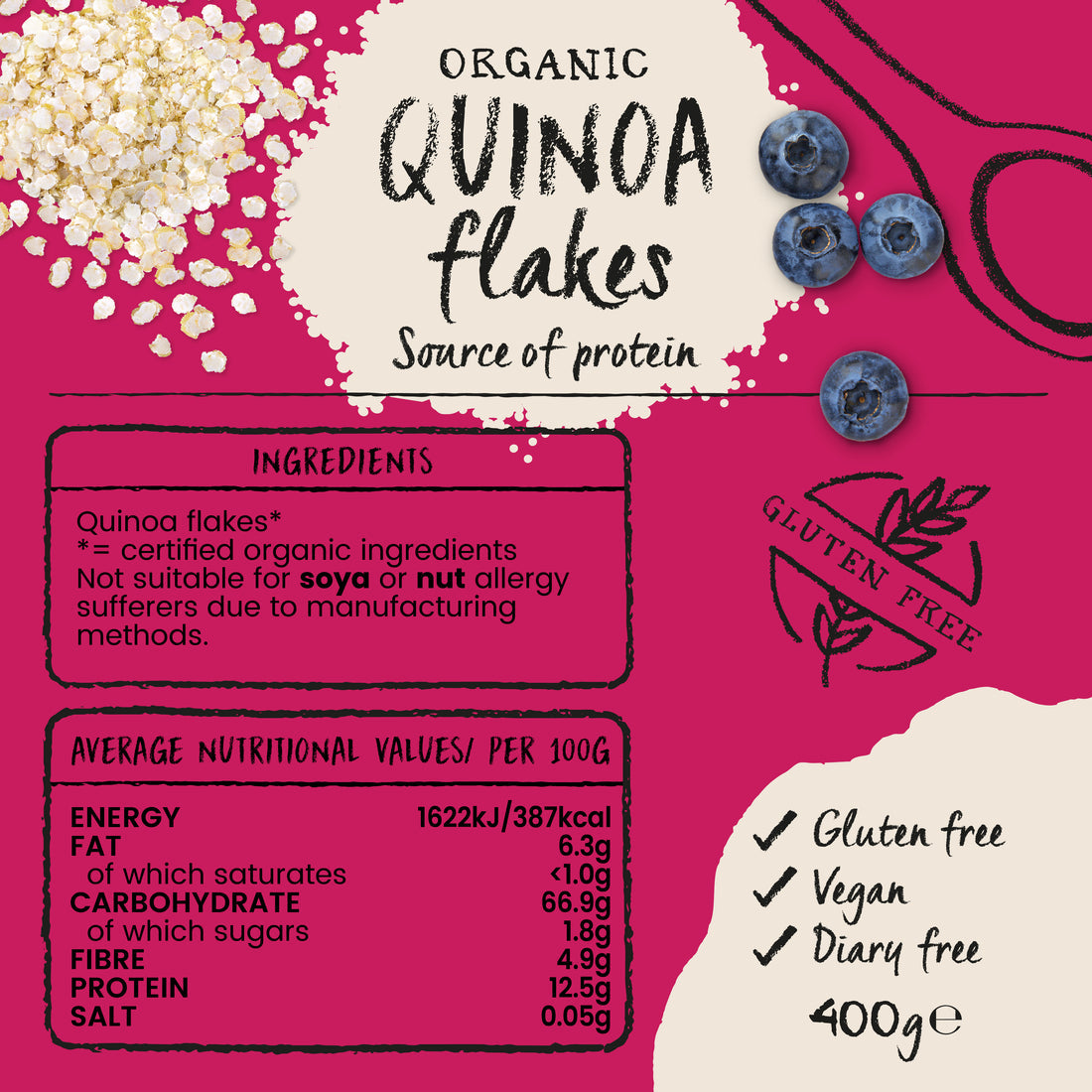 Amisa Organic Gluten Free Quinoa Flakes (400g)