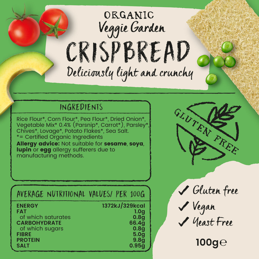 Amisa Organic Gluten Free Veggie Garden Crispbread (100g)