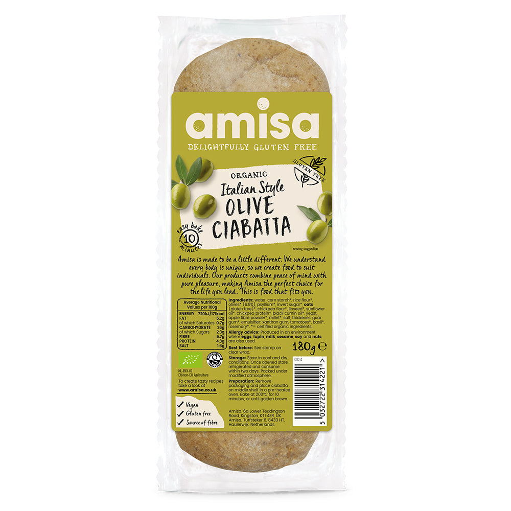 Amisa Organic Gluten Free Olive Ciabatta (180g)