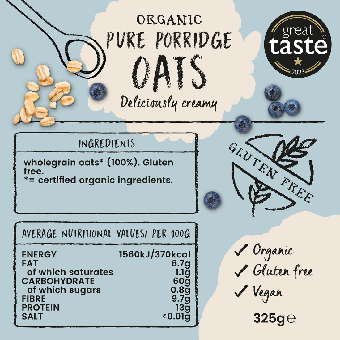 Amisa Organic Gluten Free Pure Porridge Oats (325g)