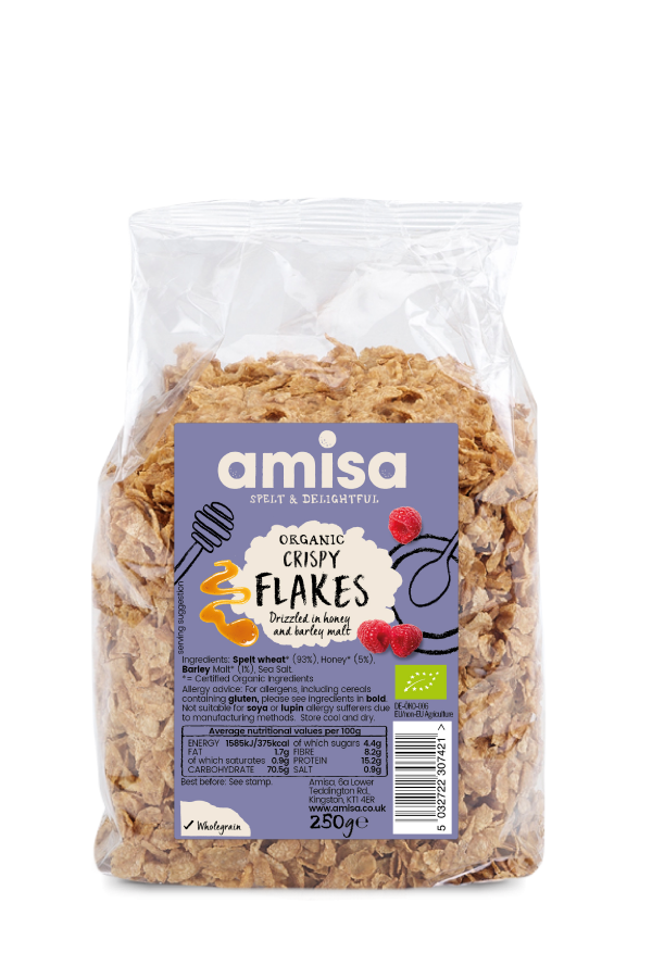 Amisa Organic Crispy Spelt Flakes with Honey (250g)