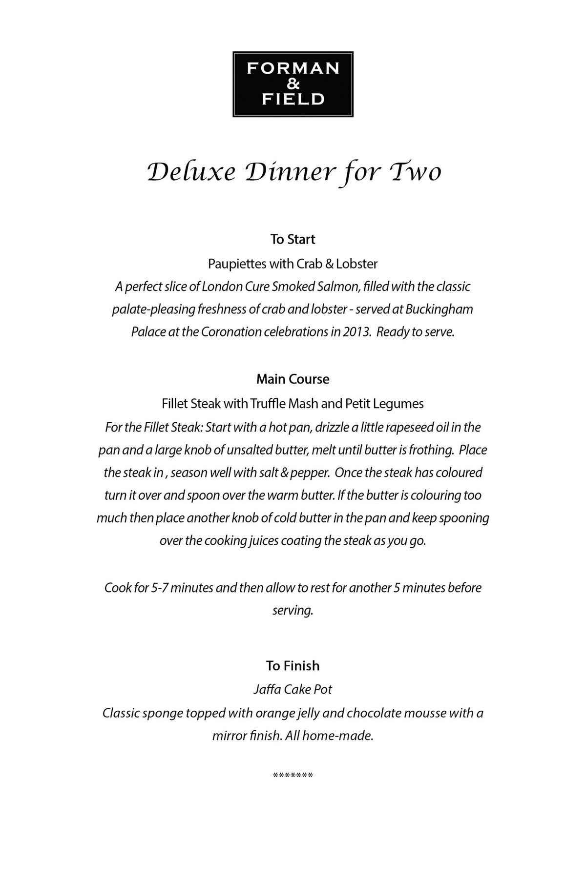 Dinner Party – Deluxe Dinner For Two w/ Wine