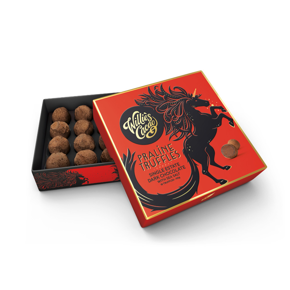 Willie's Cacao Dark Chocolate Praline Truffles with Sea Salt (110g)